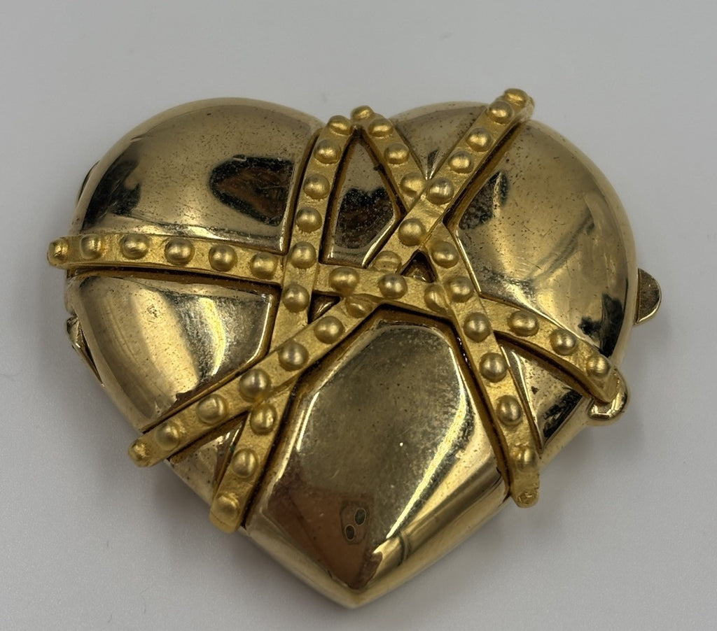 Vintage Estée Lauder Heart Solid Perfume Compact Gold Tone Signed