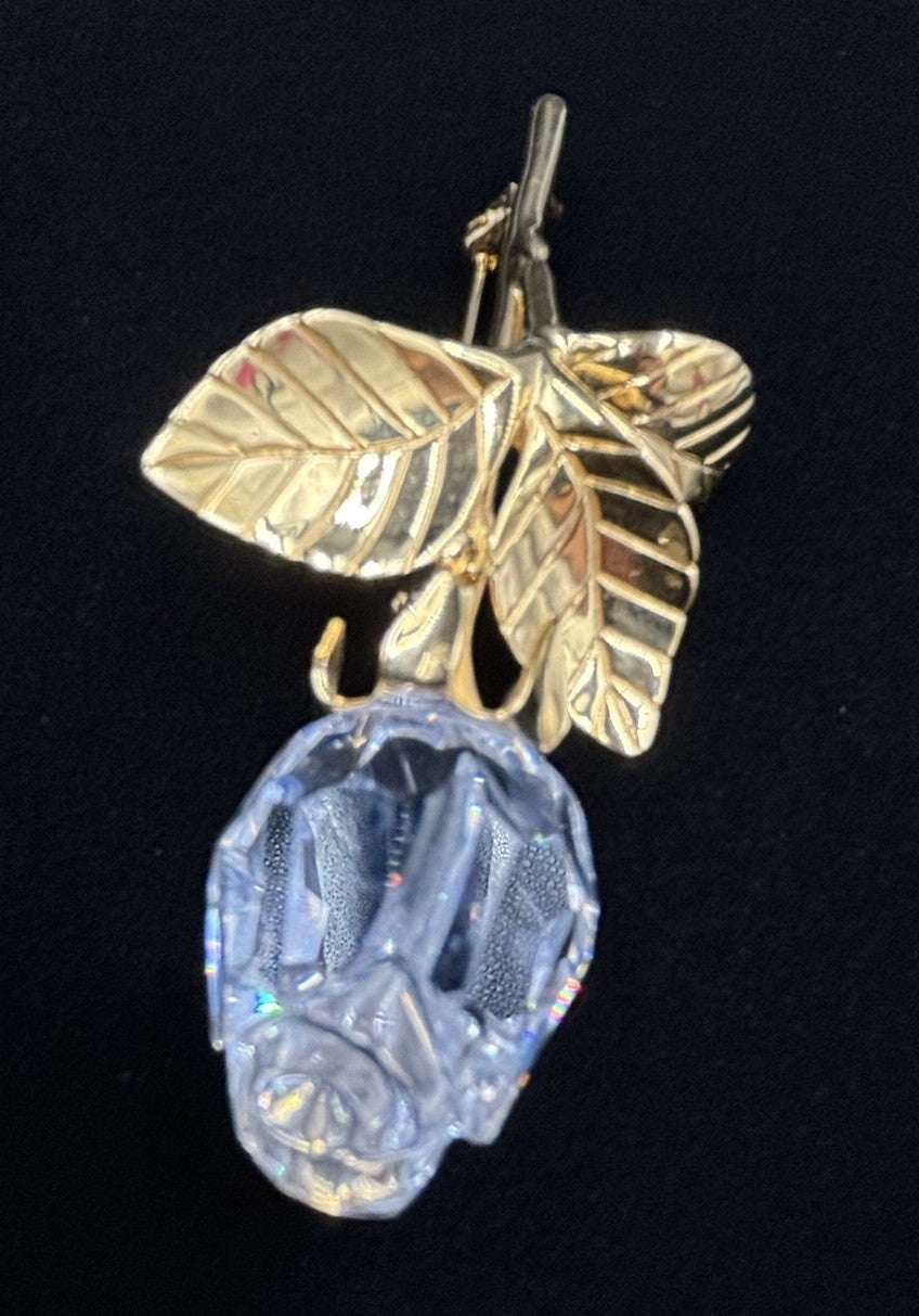 Swarovski Memories Rose Brooch Gold Plated Clear Crystal Vintage 1990s Jewelry
