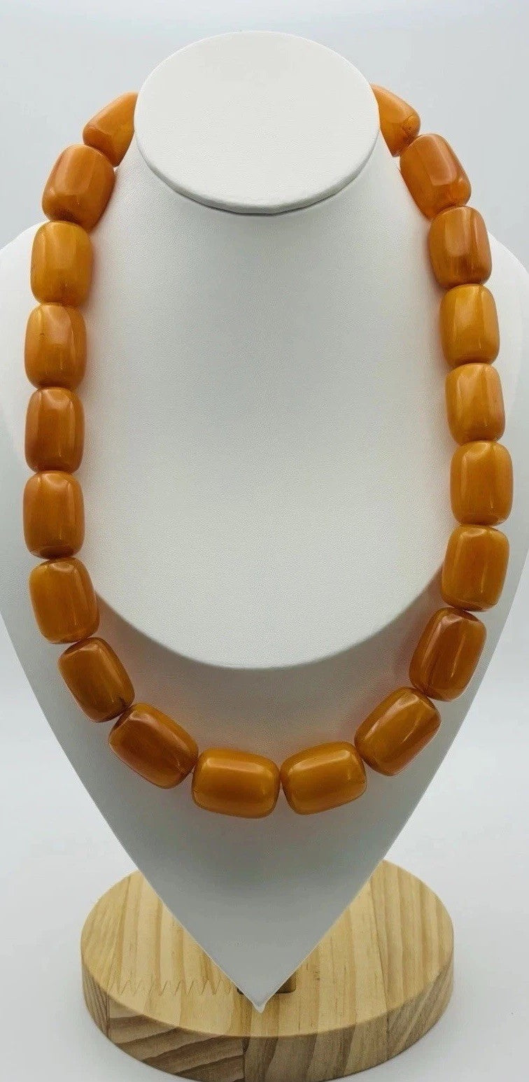 Vintage Butterscotch Bakelite Catalin Necklace 116g Art Deco Barrel Beads