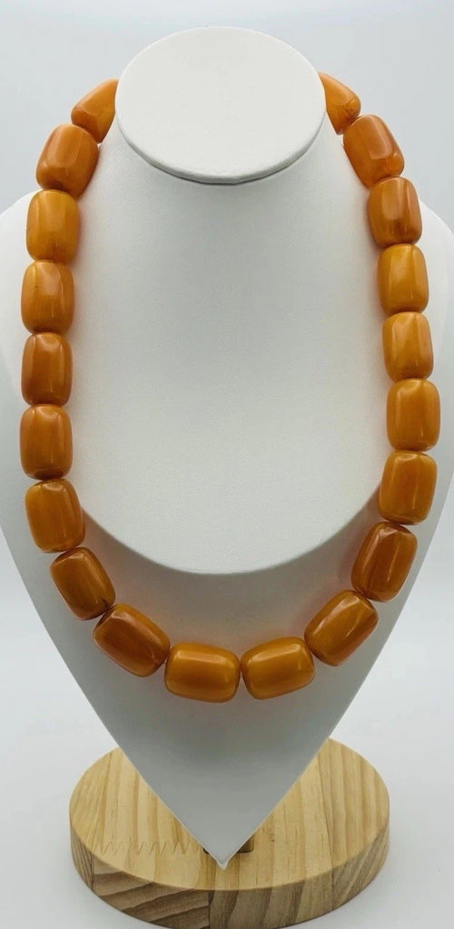 Vintage Butterscotch Bakelite Catalin Barrel Bead Necklace 116g Art Deco Tested Genuine