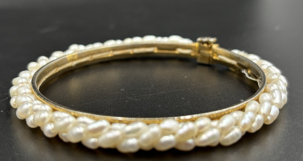 Vintage Genuine Ruby Bangle Bracelet Estate Jewelry Wrapped Genuine Rice Pearls