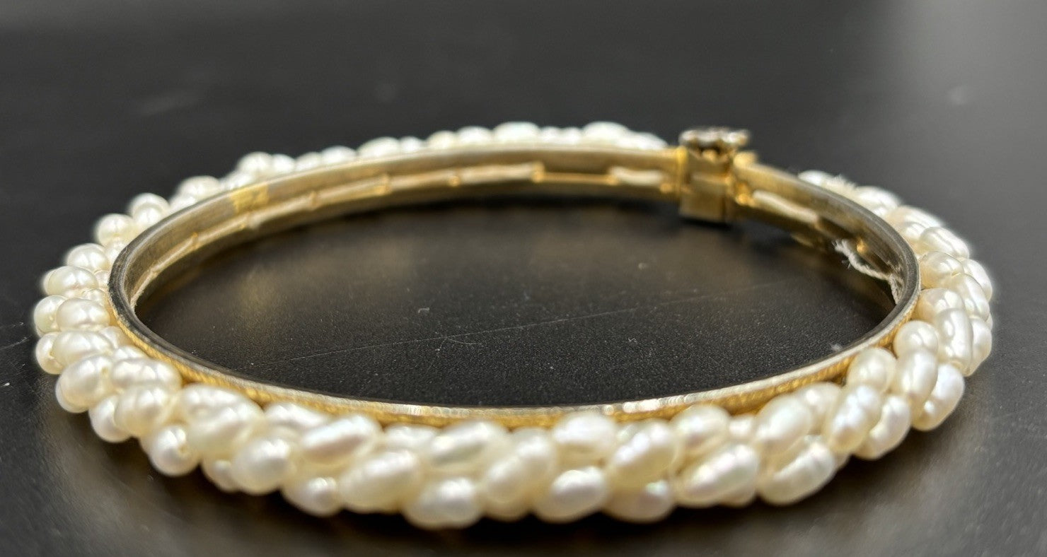 Vintage Genuine Ruby Bangle Bracelet Estate Jewelry Wrapped Genuine Rice Pearls