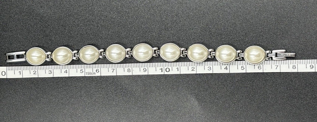 Vintage Elite Faux Pearl Silver Tone Bracelet