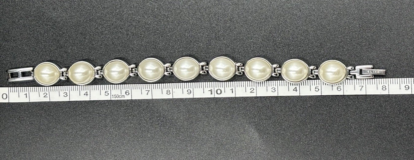 Vintage Elite Faux Pearl Silver Tone Bracelet