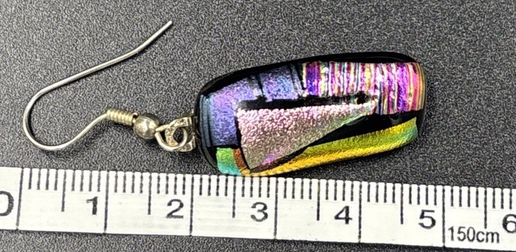 Dichroic Fused Glass Earrings Multicolour Artisan Drop Dangle Statement