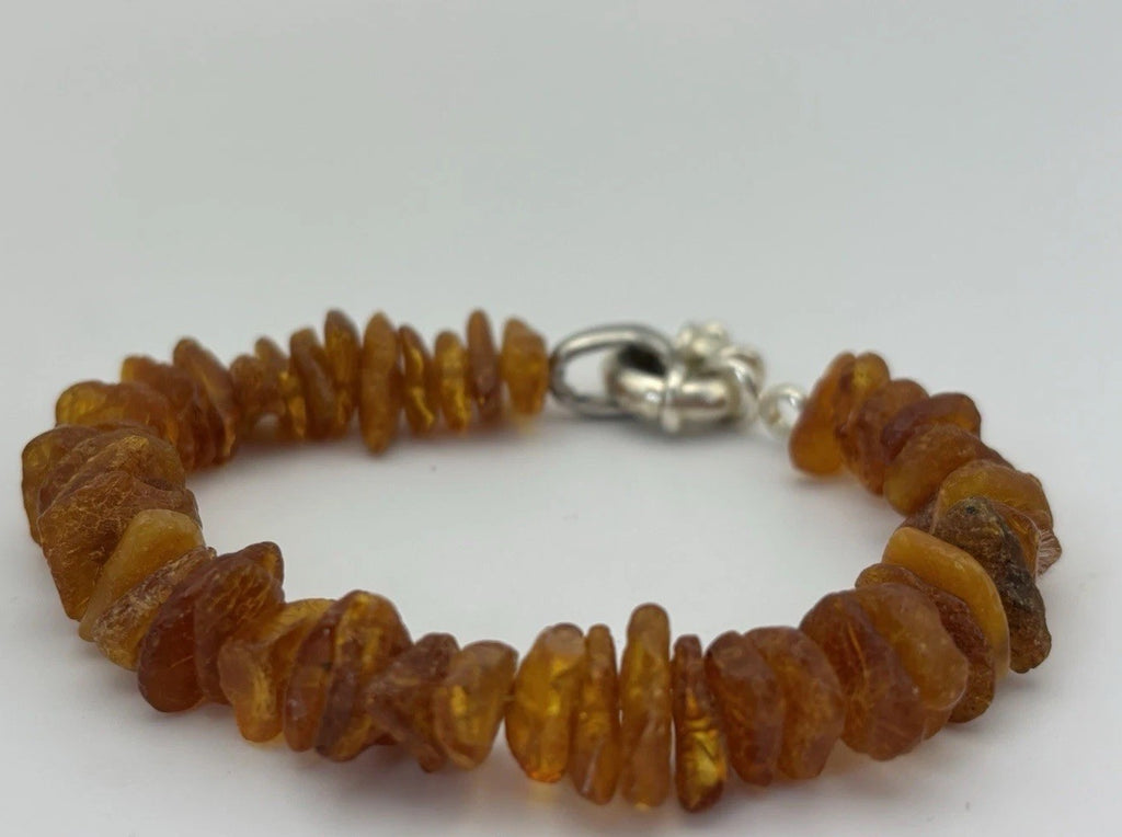 Vintage Baltic Amber Chip Bracelet Sterling Silver Clasp Cognac Natural Gemstone