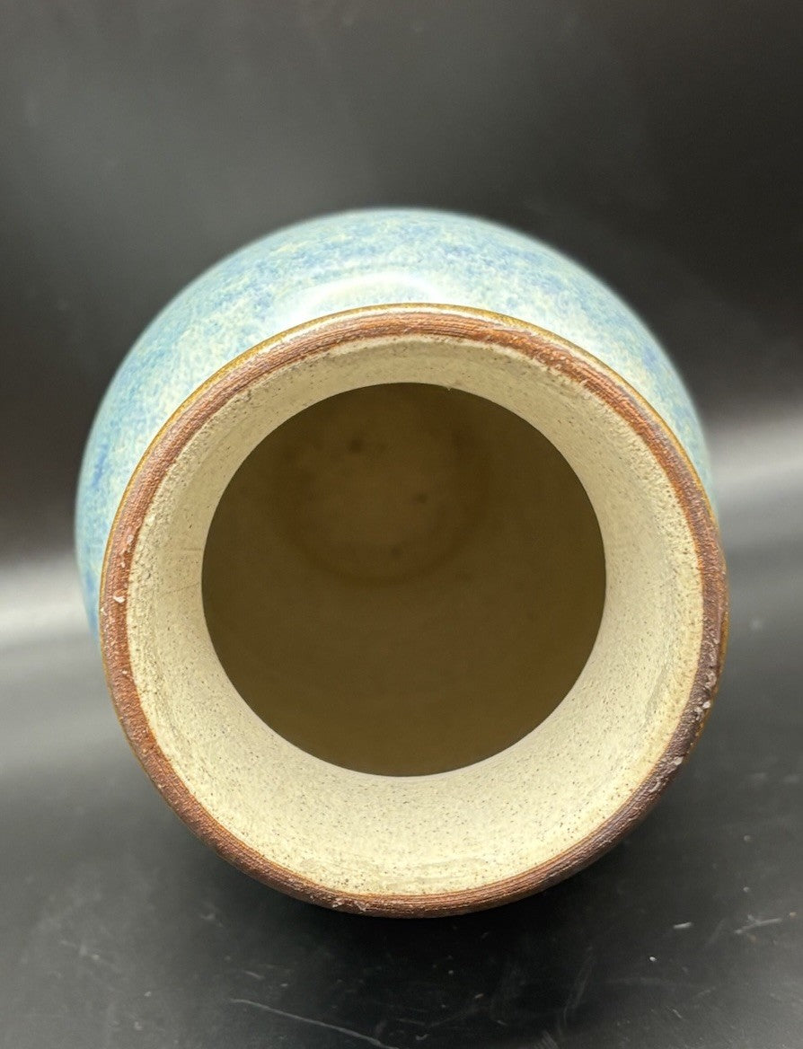 Studio Pottery Vase Signed Bawnton Blue Glaze Australian Ceramic