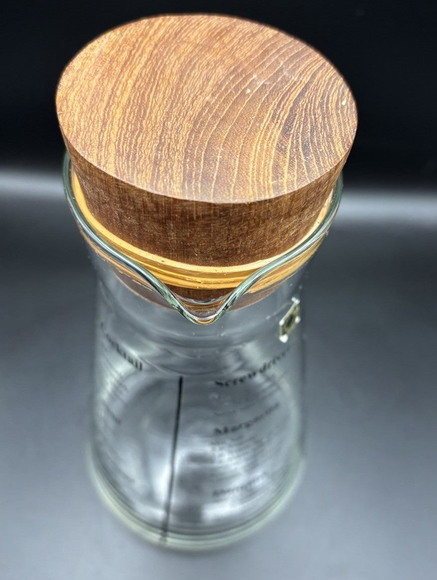 Vintage Cocktail Recipe Glass Mixer Carafe Teak Stopper Thailand 21cm