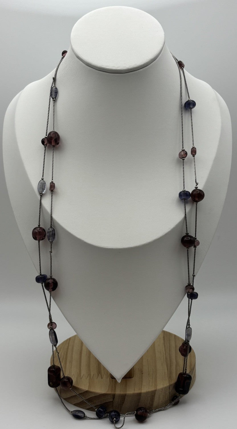 Vintage Sterling Silver Glass Bead Necklace Italy Murano Czech Style