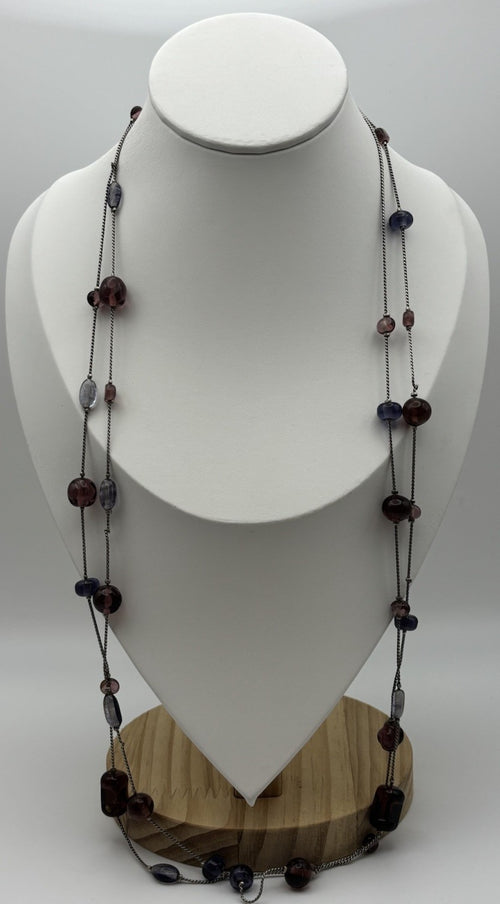 Vintage Sterling Silver Glass Bead Necklace Italy Murano Czech Style