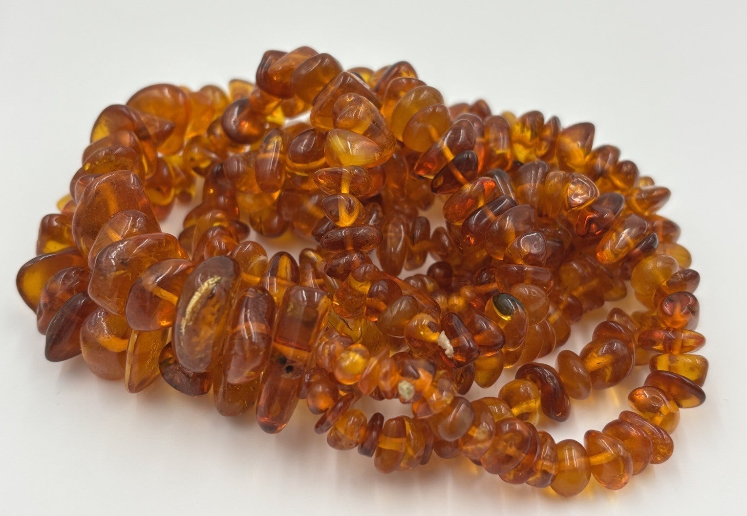 Natural Baltic Amber Necklace Double Strand Polished Cognac Nugget Beads Genuine