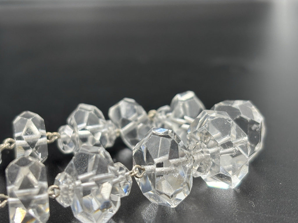 Antique Rock Crystal Quartz Necklace Faceted Beads & Sterling Silver Art Deco