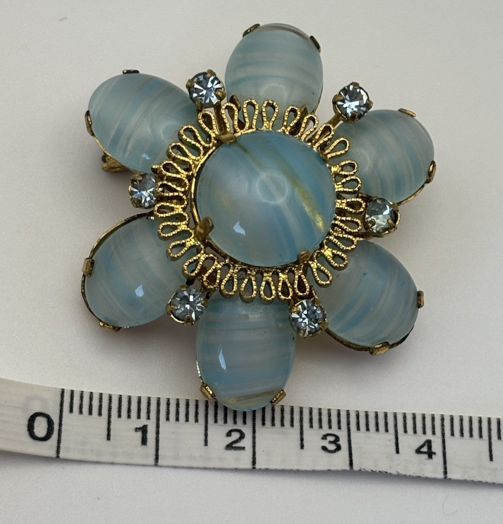 Vintage 1950s Vintage AUSTRIA Moonglow Glass Flower Brooch Signed