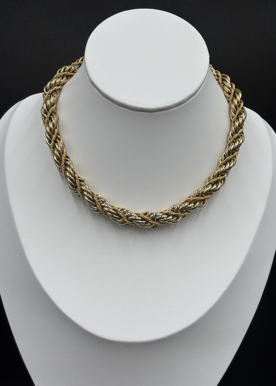 Vintage Monet Rope Twist Necklace 1980s Two Tone Gold Silver Choker