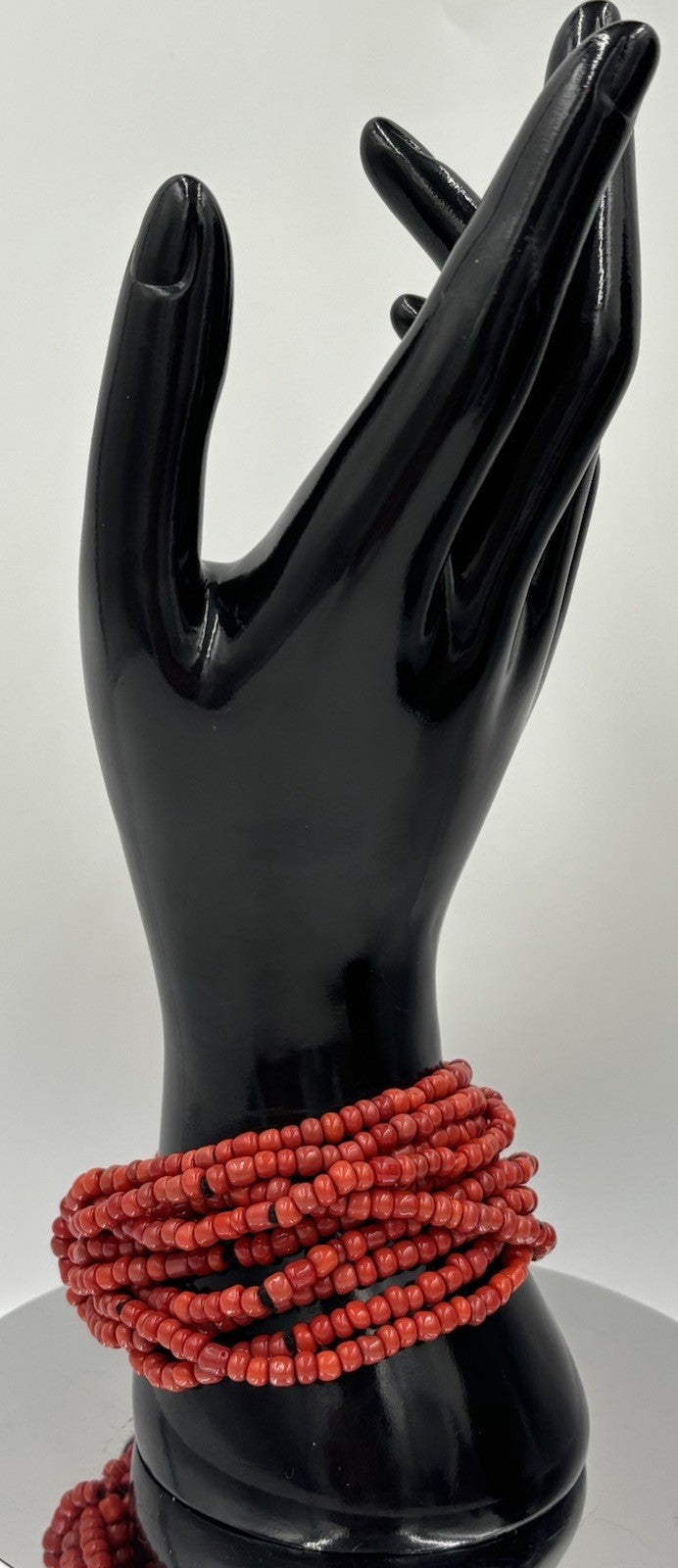 Vintage Coral Red Multi Strand Bracelet Imitation Coral Beads Chunky Wrap Cuff