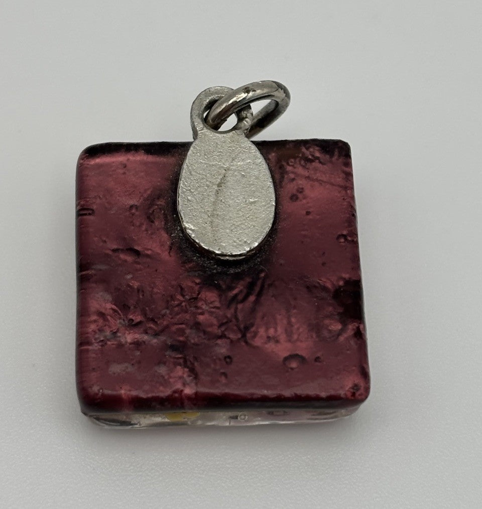 Murano Glass Pendant Millefiori Pink Floral Silver Foil Italy 2cm