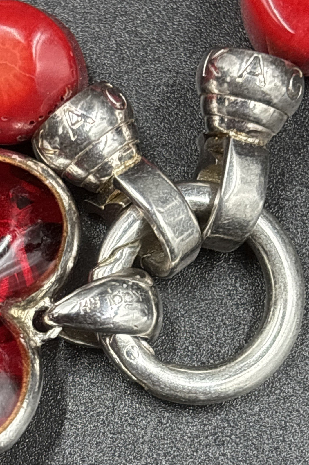 Kagi Red Bamboo Coral Silver Bracelet With A Silver Love Heart Charm