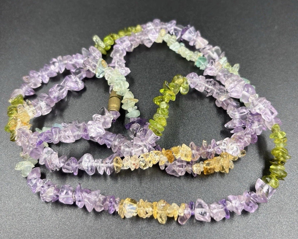 Vintage 1960s Gemstone Chip Necklace Amethyst Peridot Quartz 40cm Jewelry