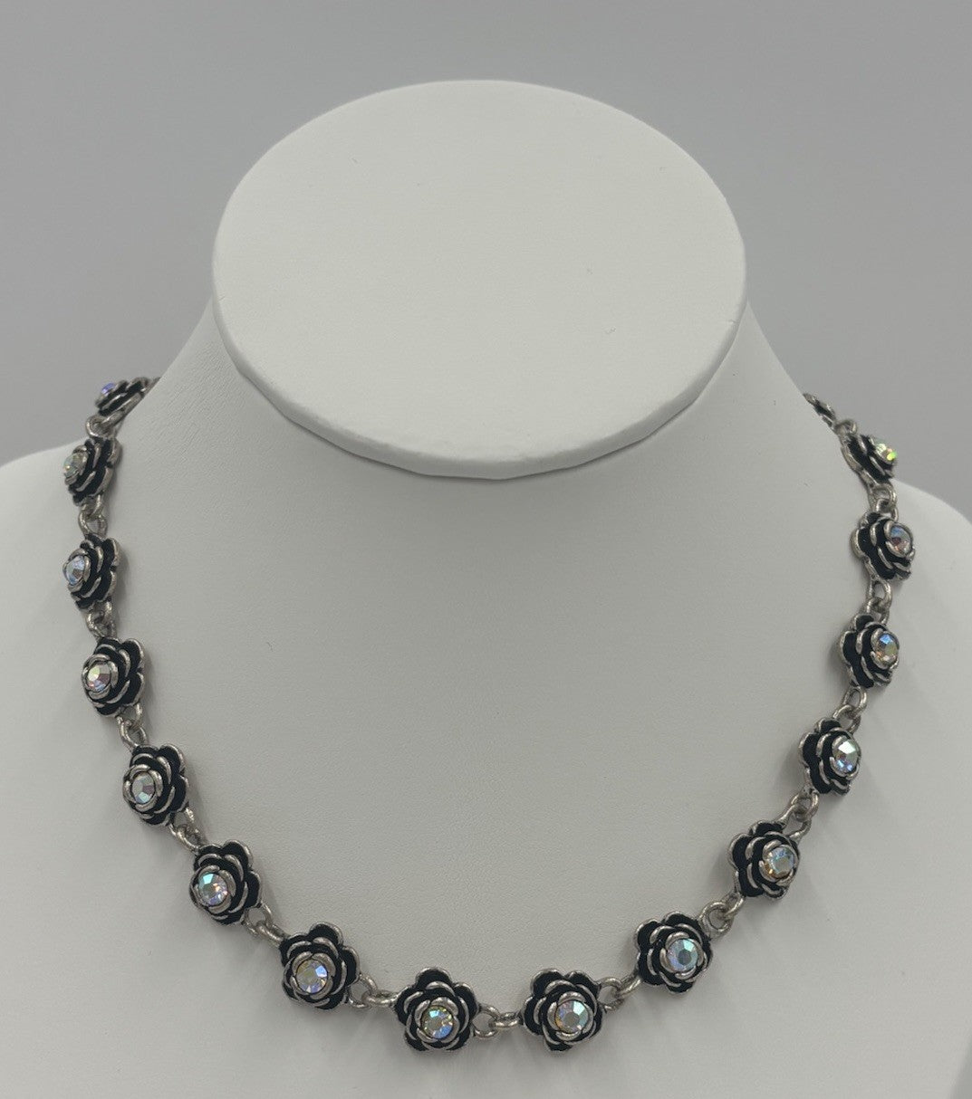 Premier Designs AB Rose Necklace Black Enamel Sparkle, Vintage Glam