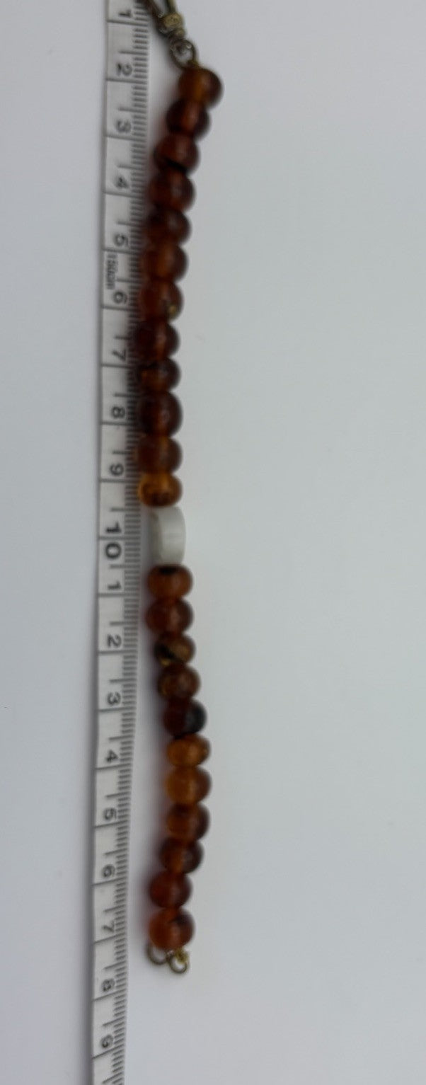 Vintage Amber Bead Bracelet Carved Jade Centerpiece Mid Century Retro