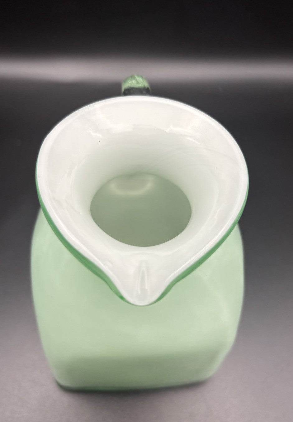 Vintage Mint Green Cased Art Glass Jug Opaline Square Form Milk Glass Pitcher