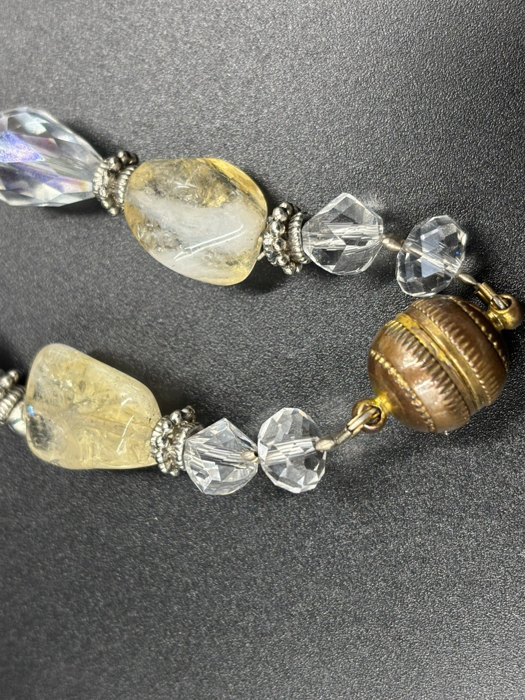 Vintage Pearl and Crystal Necklace Silver Accents Citrine Style Beads