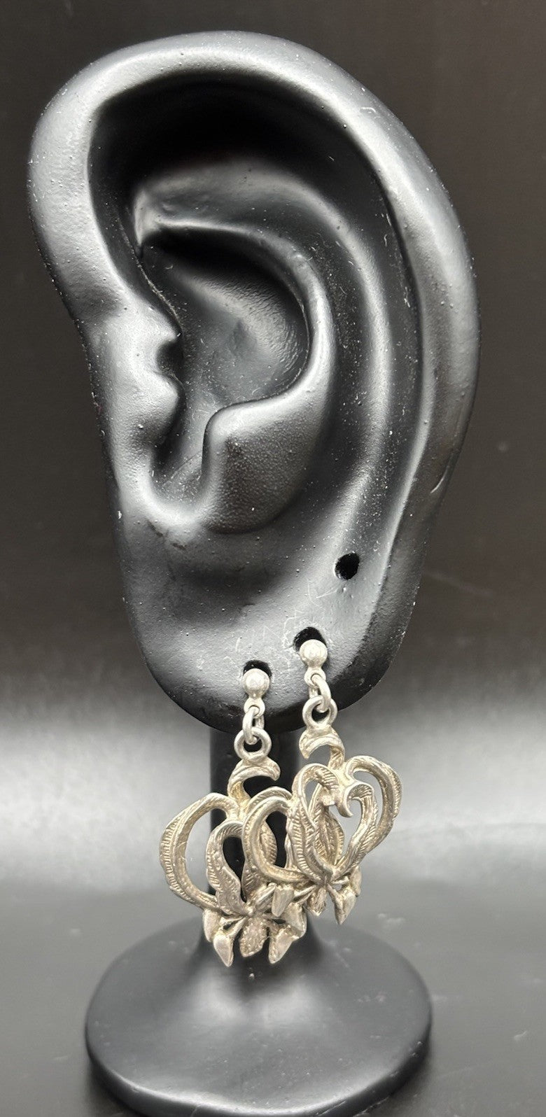 Vintage Sterling Silver Art Nouveau Style Floral Drop Earrings