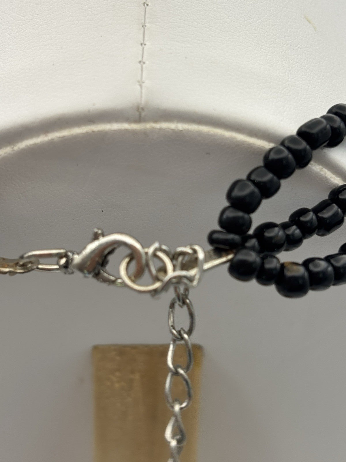 Tribal Shell Pendant Necklace Carved X Design Beaded Wood Black Boho Jewelry