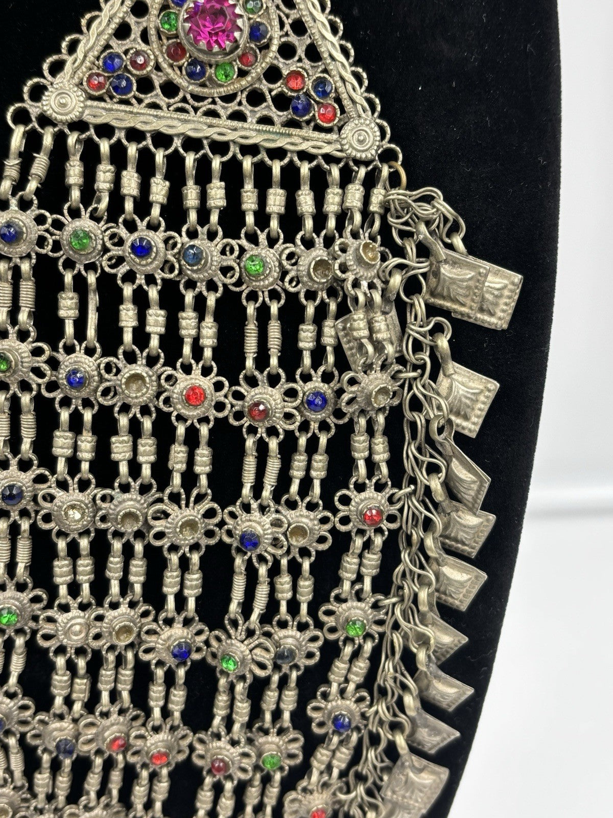 Vintage Ethnic Silver Kuchi Style Statement Bib Necklace