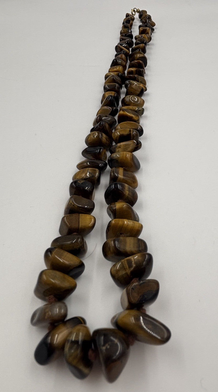 Vintage Tiger Eye Nugget Necklace Hand Knotted Natural Gemstone