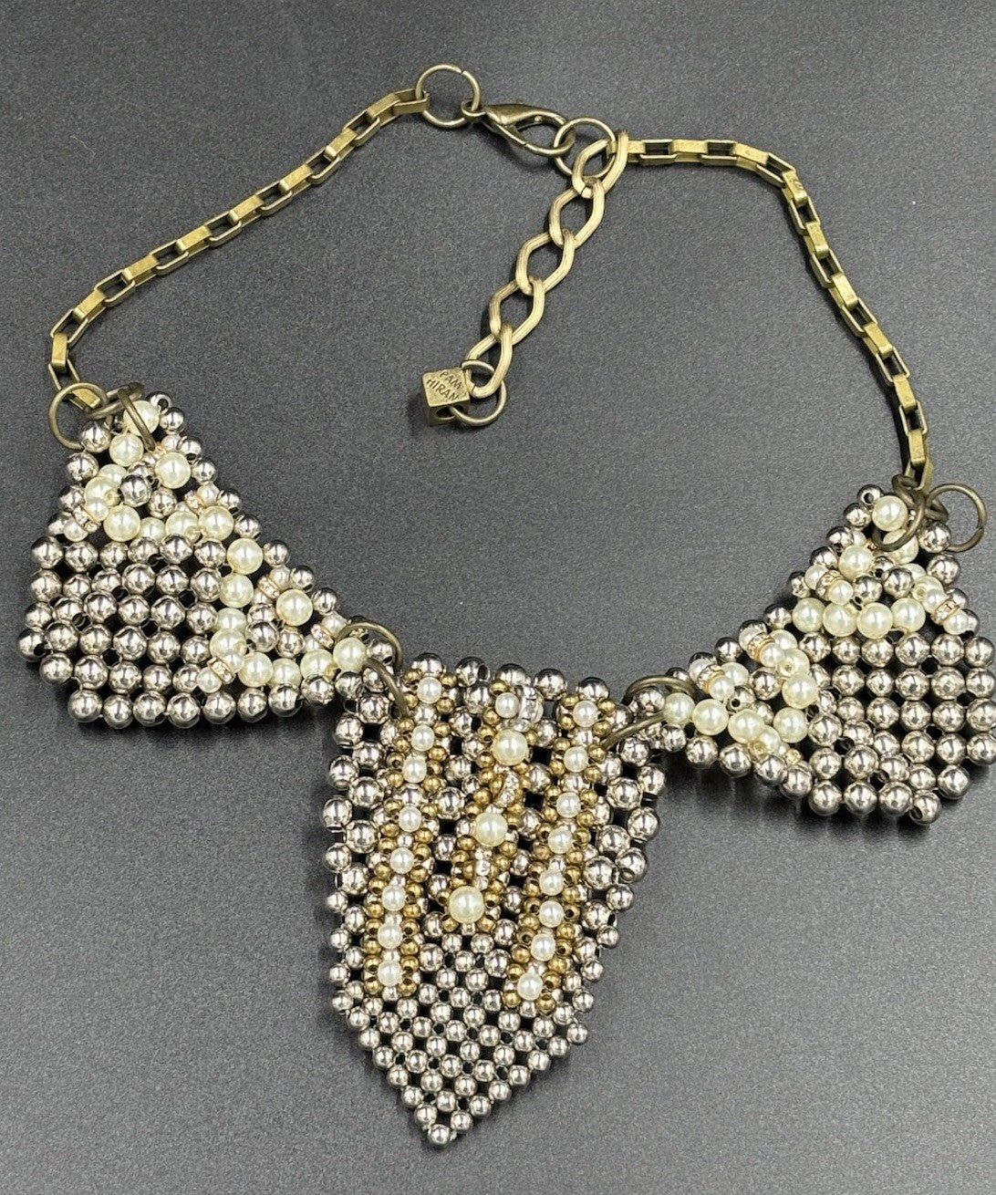 Anthropologie Pam Hiran Pearl Bib Necklace Vintage Collar Statement Beaded