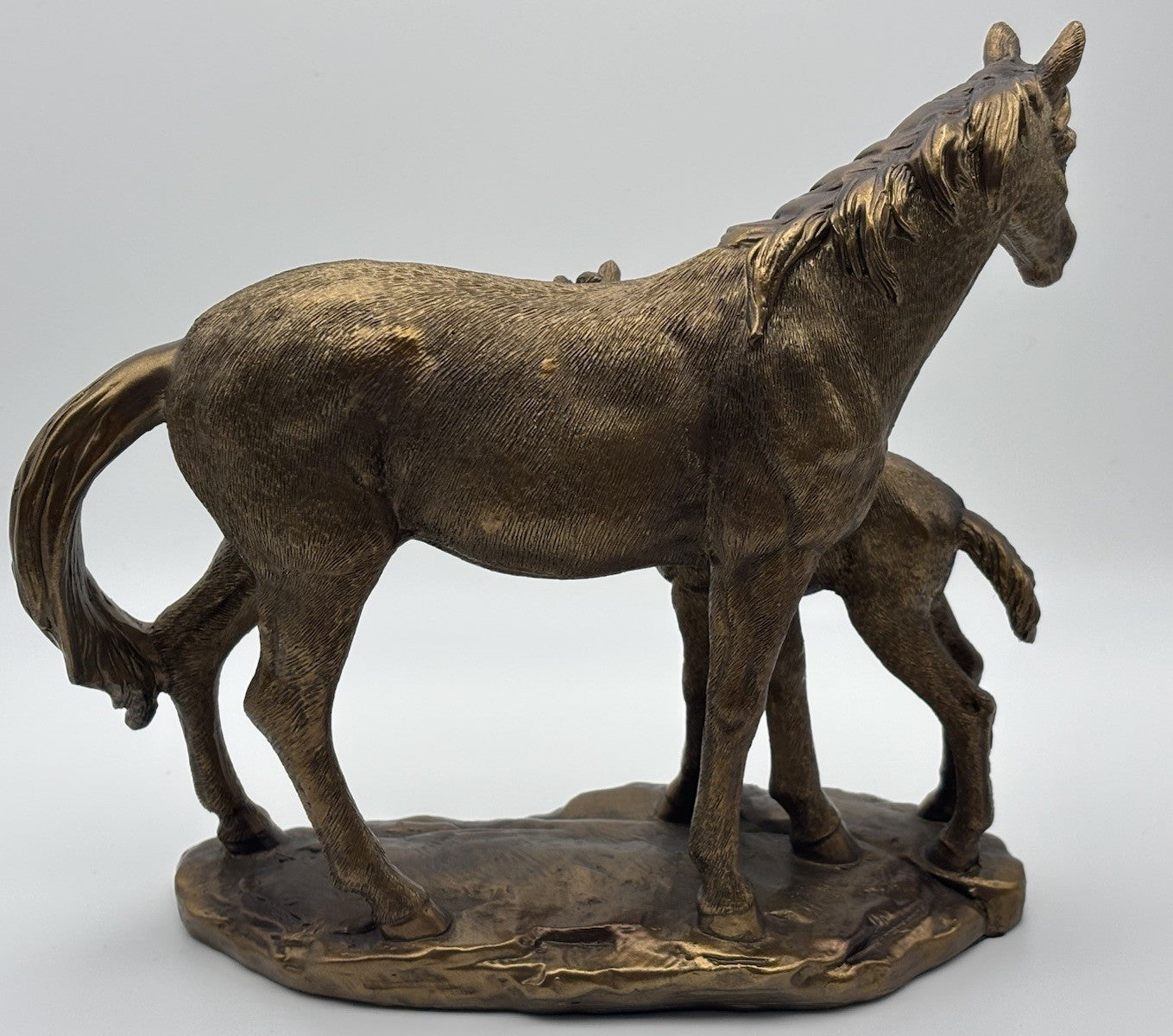 Vintage Leonardo Bronzed Mare & Foal Horse Sculpture Equestrian Figurine