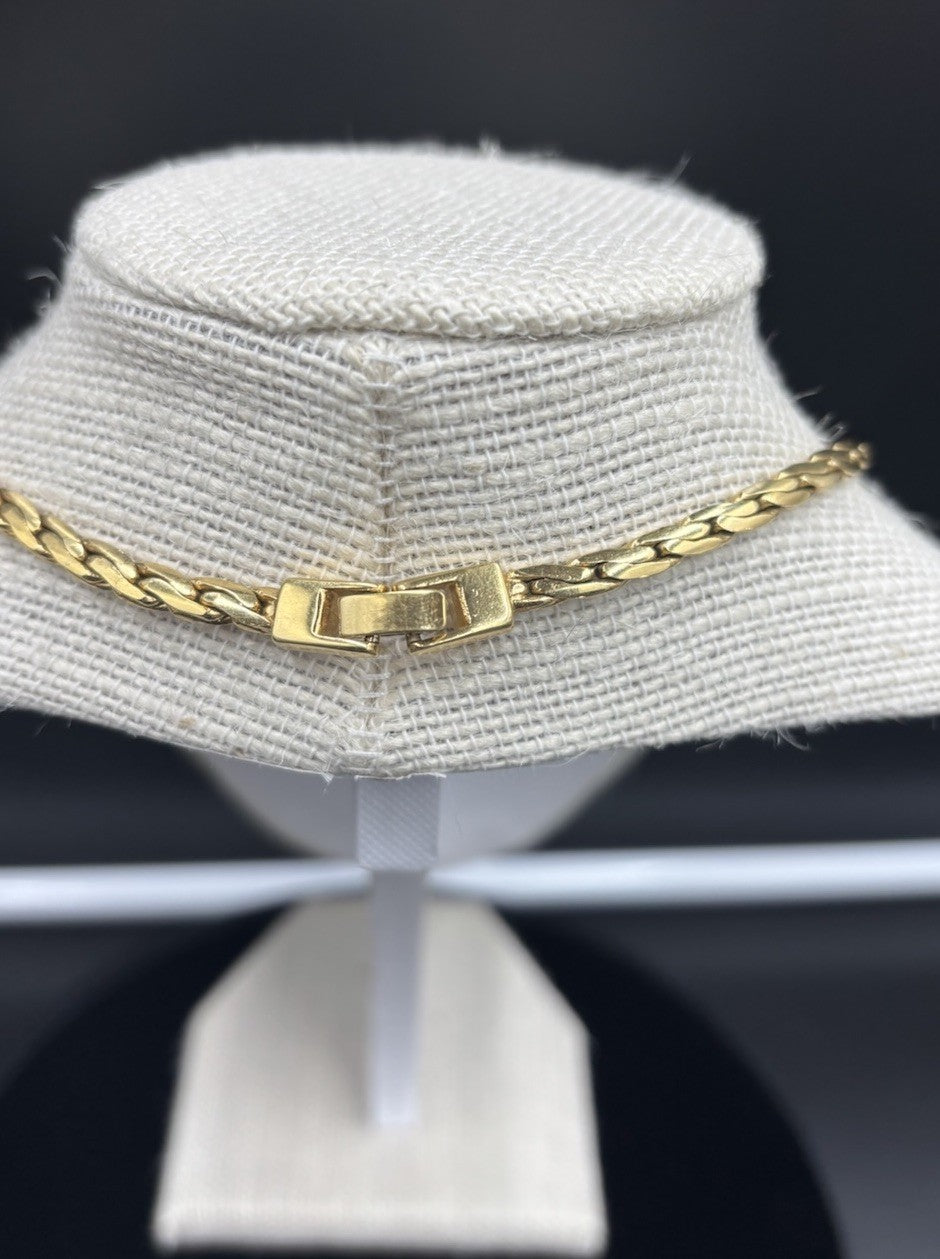 Vintage Bergdorf Goodman Gold Plated Choker Necklace Black Enamel Diamante