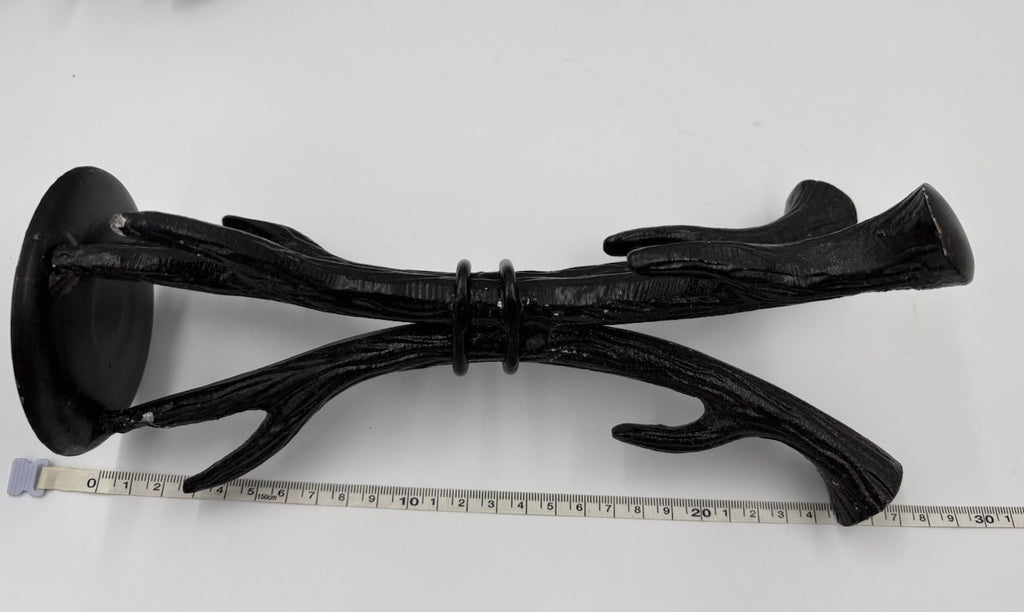 Sculptural Black Cast Aluminium Candle Holders Set Rustic Tree Branch Decor