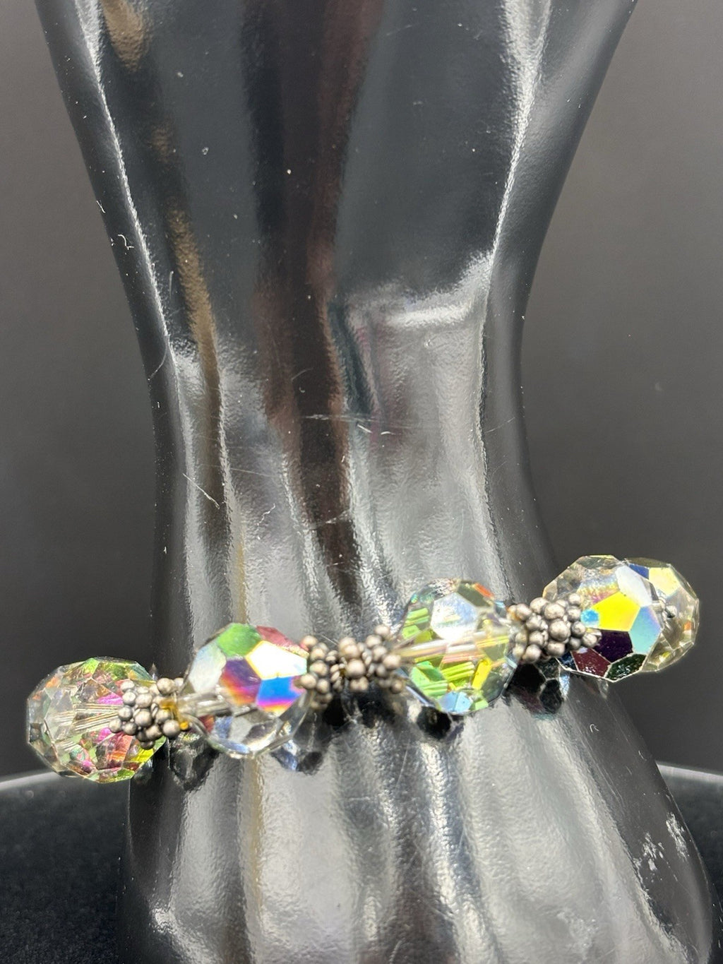 Vintage Aurora Borealis Crystal Bead Stretch Bracelet