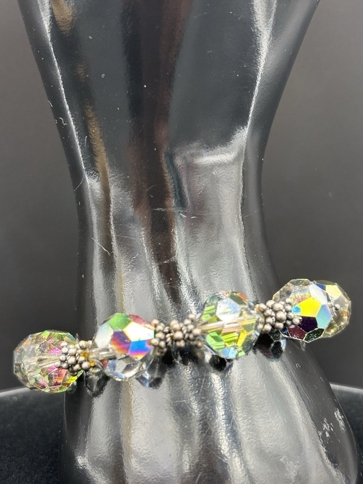 Vintage Aurora Borealis Crystal Bead Stretch Bracelet