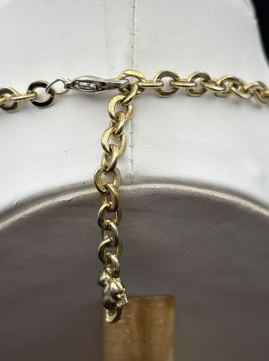 Vintage 1960s Gold Tone Leaf Lucite AB Rhinestone Necklace