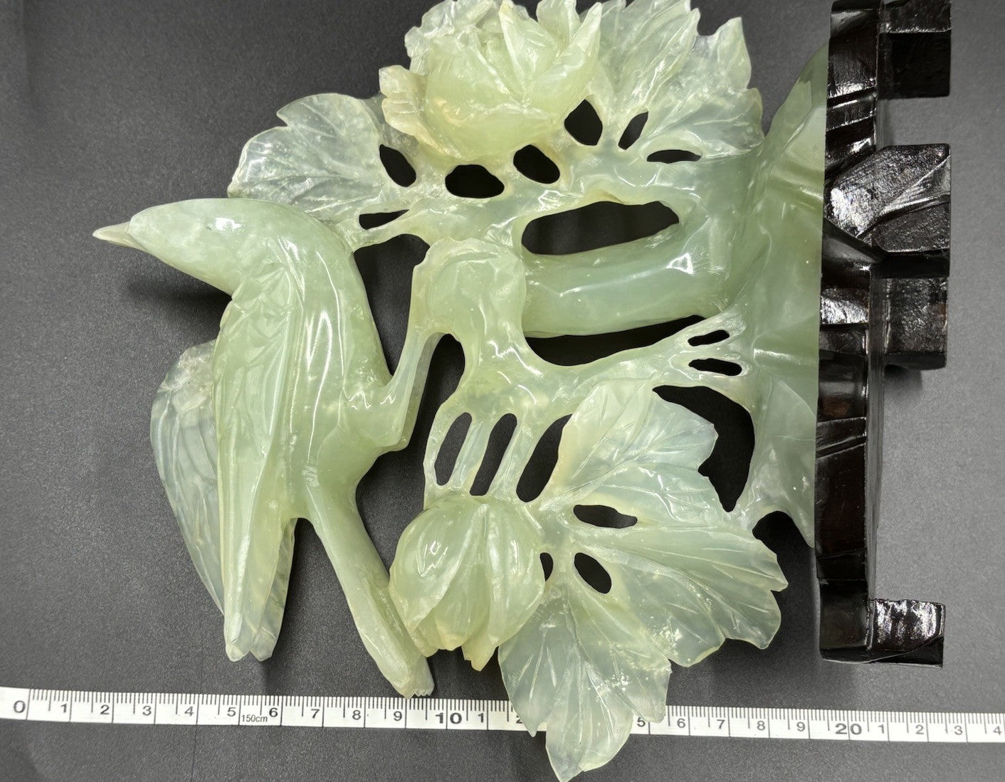 Large Chinese Jadeite Jade Bird Floral Carving Hand Carved Display Sculpture