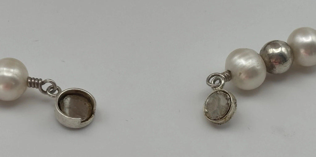 Vintage 925 Sterling Silver 10mm Freshwater Pearl Station Necklace 88cm