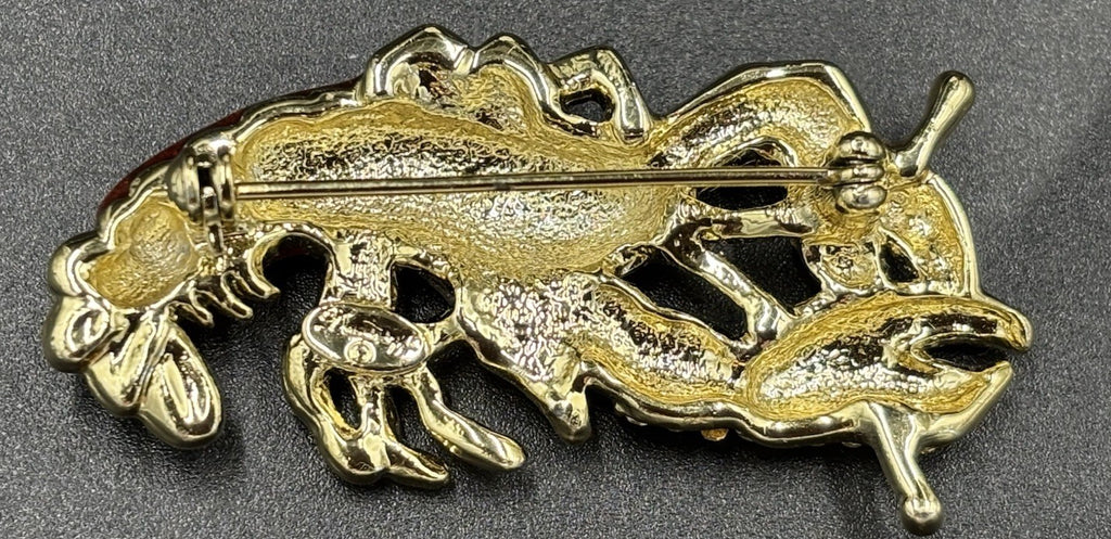 Danecraft Lobster Brooch Orange Enamel Pave Crystal Vintage Sea Life Pin