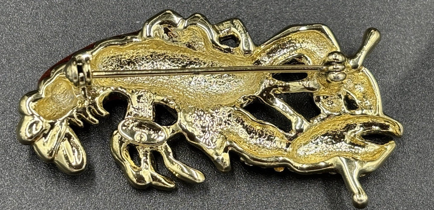 Danecraft Lobster Brooch Orange Enamel Pave Crystal Vintage Sea Life Pin