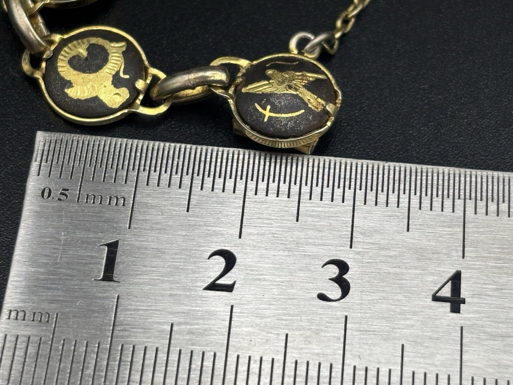 Vintage Toledo Damascene Inlay Zodiac Motif Link Bracelet Spain 16cm