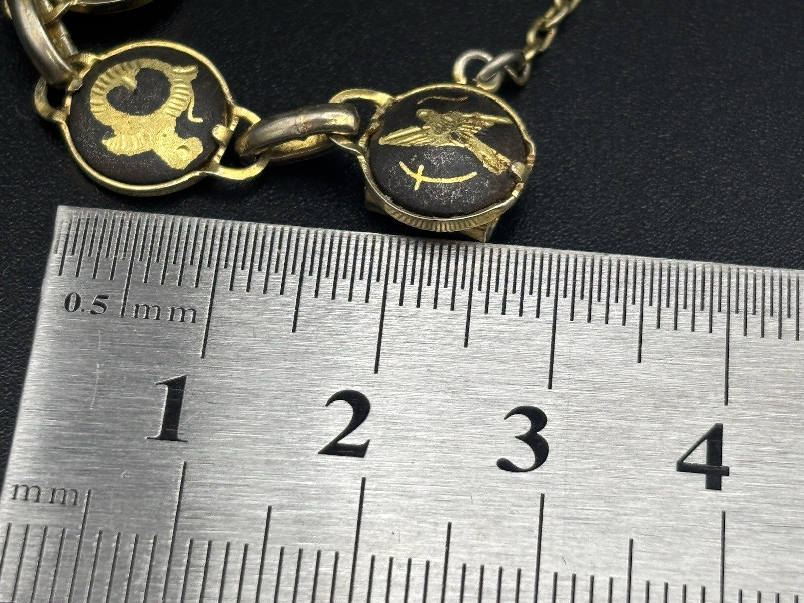 Vintage Toledo Damascene Inlay Zodiac Motif Link Bracelet Spain 16cm