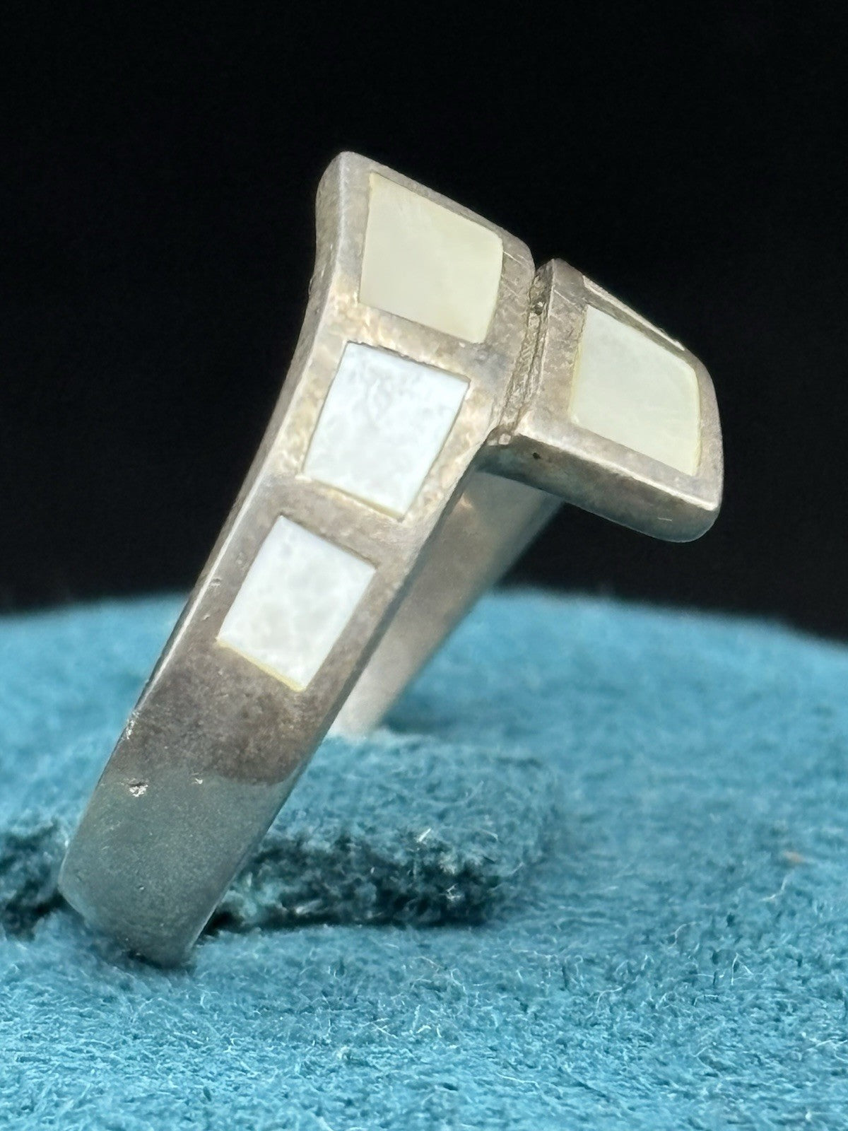 Vintage Sterling Silver Mother Of Pearl Inlay Modernist Wrap Ring US 8