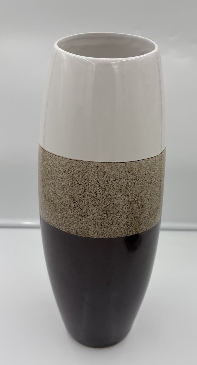 Large Round Ceramic Vase Brown White Speckled Modern Home Decor