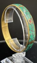 Vintage Green Mosaic Brass Bangle Boho Tribal Malachite Style Bracelet