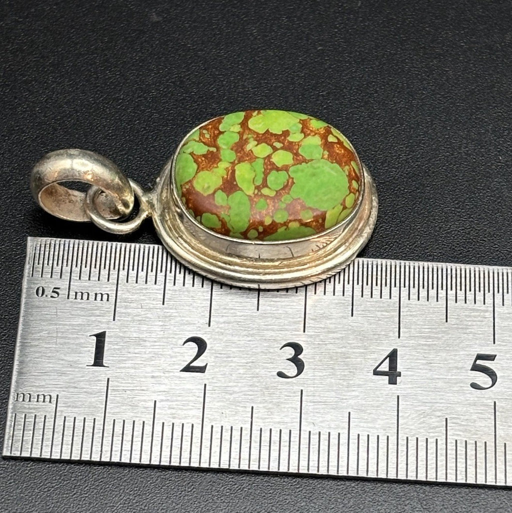 Vintage 925 Sterling Silver Green Matrix Turquoise Pendant Artisan Cabochon