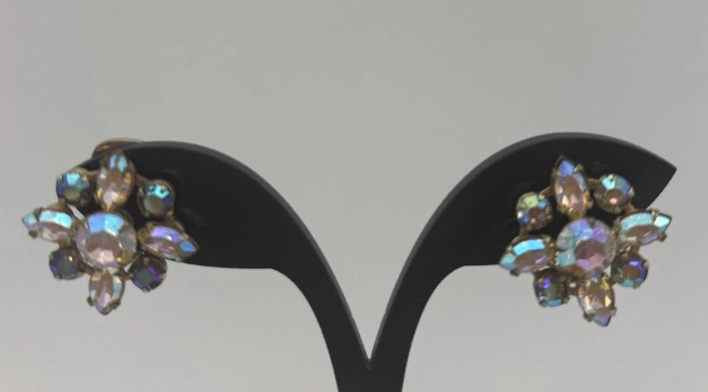 Albert Weiss AB Cluster Earrings Vintage Mid Century Rhinestone Designer Jewelry