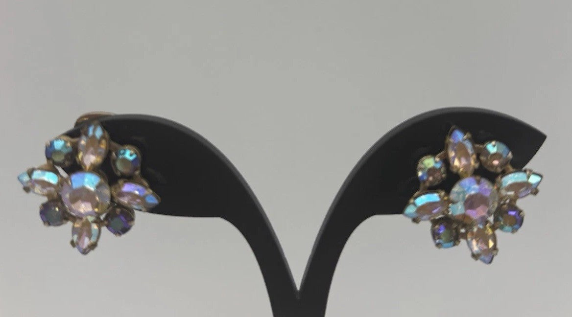 Albert Weiss AB Cluster Earrings Vintage Mid Century Rhinestone Designer Jewelry