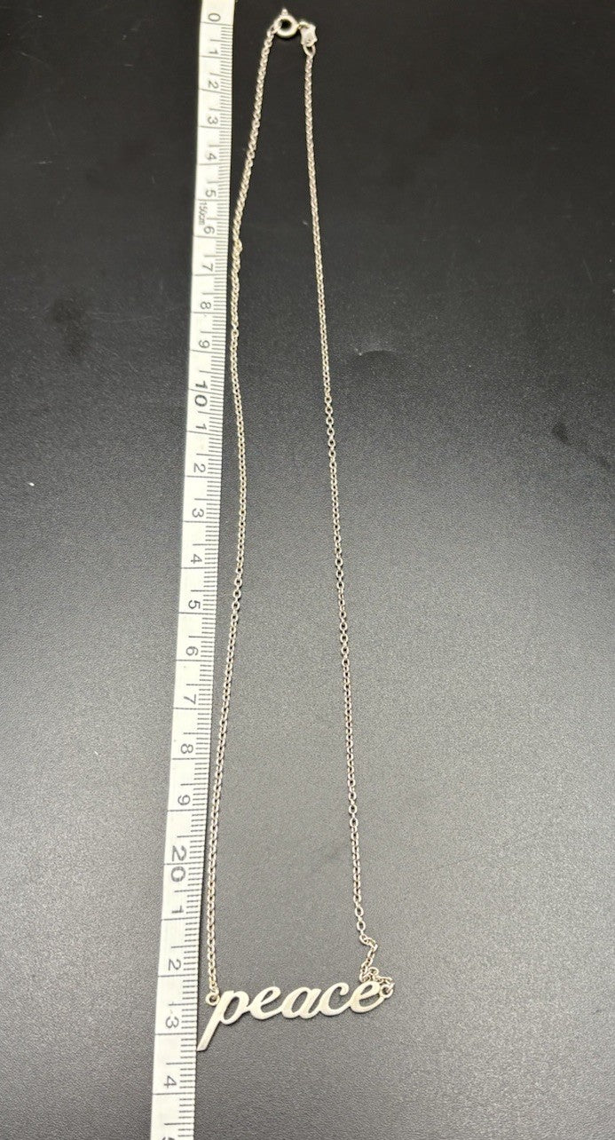 Sterling Silver 925 Peace Necklace Minimalist Script Pendant Chain